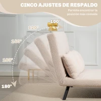 HOMCOM Sofá Cama Convertible 3 en 1 Sillón Cama 2 Plazas Plegable Respaldo Ajustable de 5 Niveles Almohadas 102x73x81cm Beige(m-5)