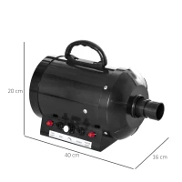 PawHut Secador de Pelo para Perros 2800W Secador para Mascotas con Temperatura y Velocidad del Viento Ajustable 3 Boquillas Tubo Flexible 2,1 m y Asa Portátil 40x16x20 cm Negro(m-3)