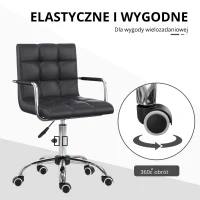 HOMCOM Krzesło biurowe w stylu retro, regulowana wysokość, 5 kółek, 52,5 cm x 54 cm x 99 cm, Czarny(m-5)
