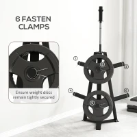 SPORTNOW Weight Tree Weight Rack for 5cm Weight Plates and Barbell Bar with 6 Fasten Clamps, 300kg Capacity(m-5)