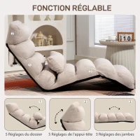 HOMCOM Chauffeuse 1 place fauteuil convertible avec dossier et appui-tête réglables sur 5 positions, 58x119x78cm, beige(m-4)