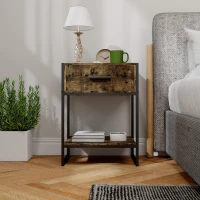 HOMCOM Modern Bedside Table - Rustic Brown(m-9)