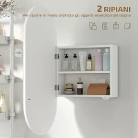 HOMCOM Specchio Bagno Ovale Moderno con Armadietto e Due Ripiani, 45x90 cm, Bianco(m-5)