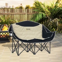 Outsunny Double Camping Chair for Adults, Oversized Heavy Duty Padded Folding Chair with Armrests, Cup Holders and Carry Bag for Outdoor Camping Hiking Picnic Fishing, 250kg Capacity, Khaki(m-8)