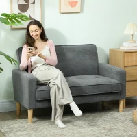 HOMCOM Two-Seater Velvet-Feel Sofa - Grey(m-2)