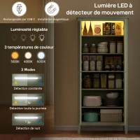 HOMCOM Buffet cuisine, meuble cuisine rangement haut avec LED réglable et détecteur de mouvement, 80 x 40 x 176,5 cm, vert(m-4)