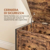 HOMCOM Cassapanca in Legno da 95L Stile Industriale con Coperchio e Cerniera di Sicurezza, 80x40x49cm, Marrone(m-5)