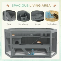 PawHut 3 Tier Wooden Large Hamster Cage with Sliding Tray, Seesaws, Water Bottle, Grey(m-6)