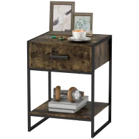 HOMCOM Modern Bedside Table - Rustic Brown(m-11)