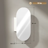HOMCOM Specchio Bagno Ovale Moderno con Armadietto e Due Ripiani, 45x90 cm, Bianco(m-3)