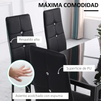 HOMCOM Juego de 6 Sillas de Comedor Tapizada en PU con Respaldo Alto con Botones y Patas de Acero Diseño Moderno Negro(m-5)