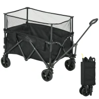 Outsunny Folding Garden Trolley, 180L Wagon Cart with Extendable Side Walls, for Beach, Camping, Festival, Black(m-10)