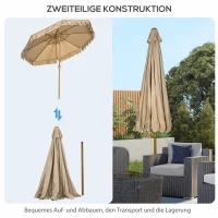 Outsunny Sonnenschirm, mit Fransen, neigbar, mit Handkurbel, Stahl+Polyester, khaki, Ø264 x 240 cm(m-8)