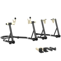 HOMCOM Béquille roue avant arrière charge 390 kg béquille d'atelier moto bras réglable en acier, fourche en forme de U + L noir(m-11)