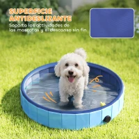 PawHut Piscina para Perros Pequeños Plegable con Aspersor de PVC Antideslizante Resistente al Desgaste Ø80x20 cm Azul Claro(m-8)