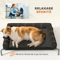 PawHut Pat Ridicat pentru Câini cu Pernă în Formă de U, Negru și Argintiu(m-5)