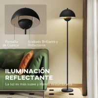 HOMCOM Lámpara de Pie para Salón Moderna con Pantalla de Cuenco Interruptor de Pie Casquillo E27 Sin Bombilla Ø30x155 cm Negro(m-5)