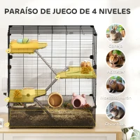 PawHut Jaula para Animales Pequeños con Múltiples Niveles Bandeja y Accesorios Incluidos 73x47x80 cm Negro(m-4)