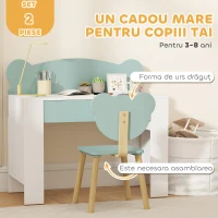 AIYAPLAY Set Birou cu Sertar și Scaun Ursuleț pentru Copii 3-8 Ani Verde(m-7)