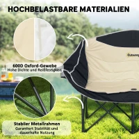 Outsunny Faltstuhl faltbar 2 Sitzer Campingstuhl mit Getränkehalter Tragetasche bis 250kg belastbar Khaki(m-5)