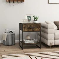 HOMCOM Modern Bedside Table - Rustic Brown(m-8)