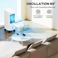 HOMCOM Refroidisseur d'air par évaporation portable 3 en 1 avec oscillation automatique, minuterie 7,5 heures, télécommande(m-7)