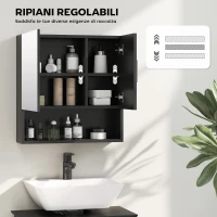 kleankin Armadietto Specchiera Bagno in Legno con Mensole Regolabili e Ripiano Aperto, 54x15.2x55.3 cm, Nero(m-6)