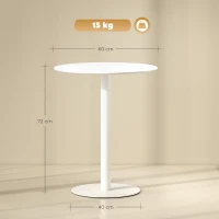 HOMCOM Mesa de Comedor Redonda para 2 Personas Mesa de Cocina de Acero para Interior y Exterior Ø60x72 cm Blanco(m-3)