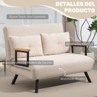 HOMCOM Sofá Cama Convertible 3 en 1 Sillón Cama 2 Plazas Plegable Respaldo Ajustable de 5 Niveles Almohadas 102x73x81cm Beige(m-6)