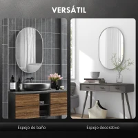 HOMCOM Espejo de Baño Ovalado 60x90 cm Espejo Decorativo de Pared con Marco de Aluminio para Salón Horizontal o Vertical Plata(m-4)