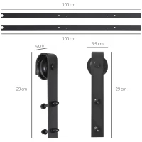 HOMCOM 200 CM Rail porte coulissante quincaillerie de porte coulissante en acier au carbone capacité de charge 90 kg - noir(m-3)