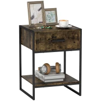 HOMCOM Modern Bedside Table - Rustic Brown(m-10)