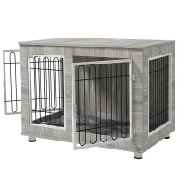 PawHut Indoor Dog Kennel w/ Soft Cushion, Double Door for Large Dogs, 106 x 74 x 81.5cm, Grey(m-9)