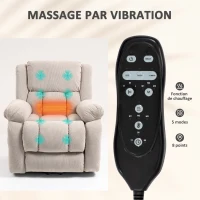 HOMCOM Fauteuil releveur électrique massage et chauffage avec repose-pied, dossier inclinable, télécommande et poche latérale(m-5)