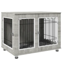 PawHut Indoor Dog Kennel w/ Soft Cushion, Double Door for Large Dogs, 106 x 74 x 81.5cm, Grey(m-10)