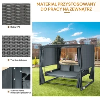 Outsunny Zewnętrzne łóżko huśtawkowe z PE rattanu z baldachimem, w zestawie z poduszkami, odporna na warunki atmosferyczne, 235 cm x 180 cm x 210 cm, Szary(m-6)