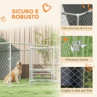 PawHut Recinto per Cani con Coperture e Ciotole Girevoli, in Acciaio e tessuto Oxford, 4x2.3x1.5 m, Argento(m-7)