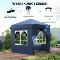 Outsunny Altana Ogrodowa 2x2m Składana 4 Ściany Boczne z Oknami Metal Oxford Czarna(m-4)