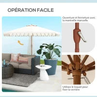 Outsunny Parasol inclinable rond Ø 264 cm avec volants tissu polyester haute densité anti-UV mât démontable 8 baleines - crème(m-5)