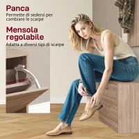 HOMCOM Set Mobili da Ingresso con Panca Scarpiera, Appendiabiti a Muro e Specchio, 80x27x46.5 cm, Marrone Scuro(m-5)
