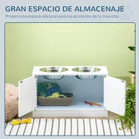 PawHut Comedero Elevado para Perros Grandes con 2 Cuencos de 2000ml y Almacenamiento Oculto 60x30x35,5 cm Blanco(m-5)