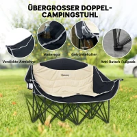 Outsunny Faltstuhl faltbar 2 Sitzer Campingstuhl mit Getränkehalter Tragetasche bis 250kg belastbar Khaki(m-4)