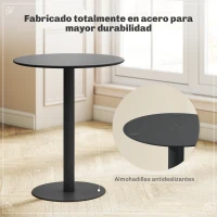 HOMCOM Mesa de Comedor Redonda para 2 Personas Mesa de Cocina de Acero para Interior y Exterior Ø60x72 cm Negro(m-5)