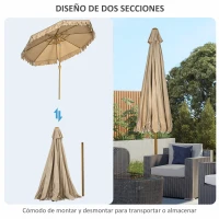 Outsunny Sombrilla de Jardín Ø264x240 cm con Ángulo Ajustable Manivela y Toldo con Volantes Decorativos para Patio Terraza Caqui(m-8)