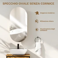 HOMCOM Specchio Bagno Ovale Moderno con Armadietto e Due Ripiani, 45x90 cm, Bianco(m-4)