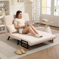 HOMCOM Sofá Cama Convertible 3 en 1 Sillón Cama 2 Plazas Plegable Respaldo Ajustable de 5 Niveles Almohadas 102x73x81cm Beige(m-7)