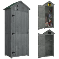 Outsunny Wooden Garden Shed, Utility Outdoor Small Shed with Lockable Double Doors, Shelves and Roof Hatch, Grey(m-10)