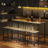 HOMCOM Ensemble table de bar avec 2 tabourets, cadre en acier pour cuisine, salle à manger et salon, effet bois naturel(m-7)