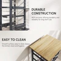 HOMCOM Rolling Kitchen Cart, Utility Storage Cart with 4 Basket Drawers & Side Racks, Wheels for Dining Room, Grey(m-4)