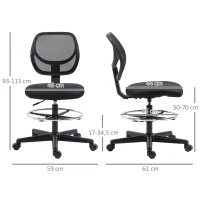 Vinsetto Chaise de bureau assise haute en maille hauteur réglable 50-70 cm avec repose-pied pivotant 360° noir(m-3)